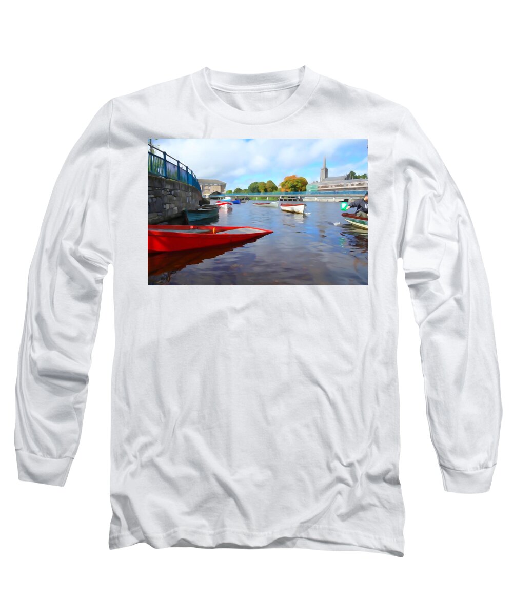 Salmon Long Sleeve T-Shirt featuring the photograph Boats on the Garavogue by Norma Brock
