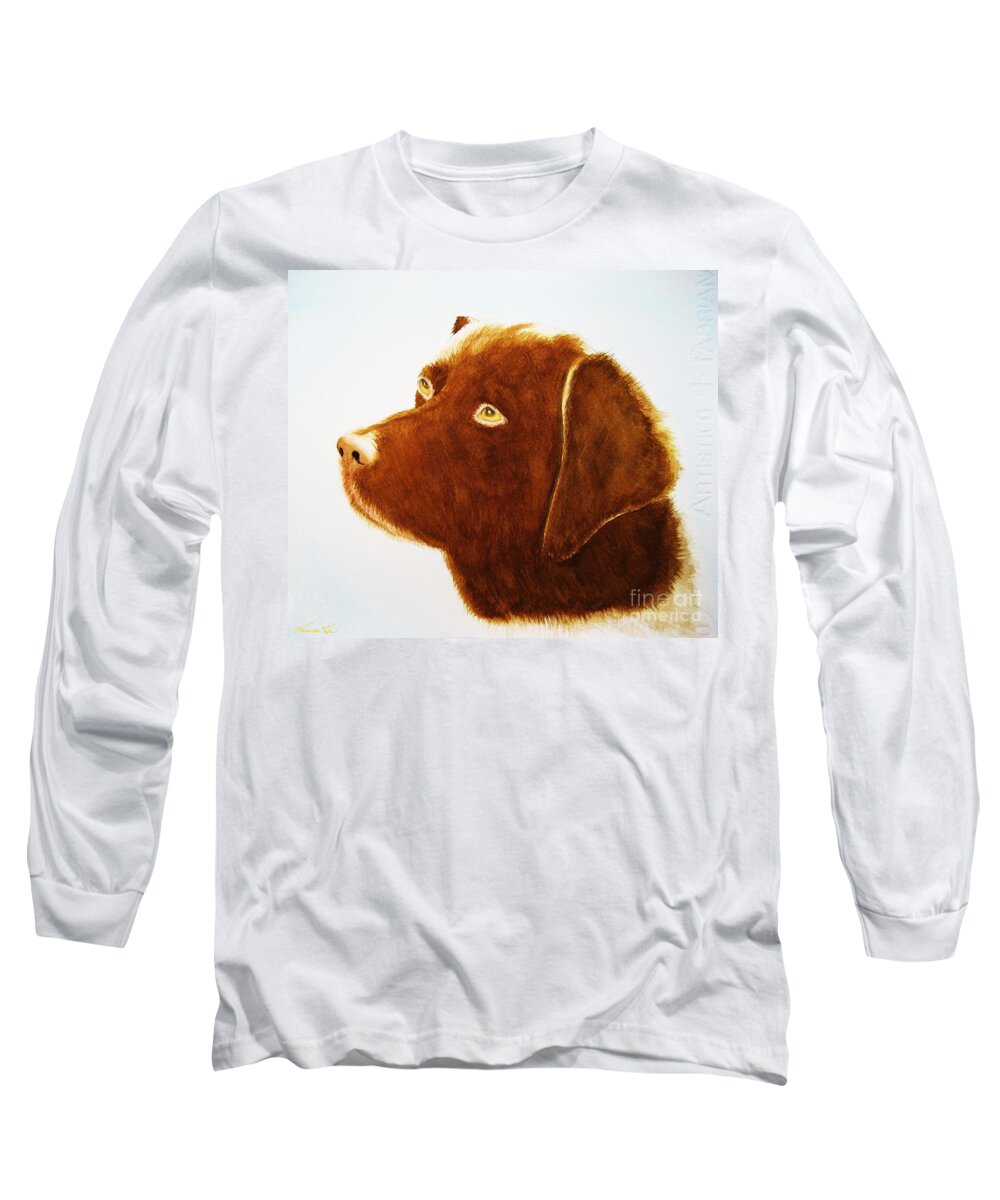 Animals Long Sleeve T-Shirt featuring the painting Chocolate Labrador by Frances Ku