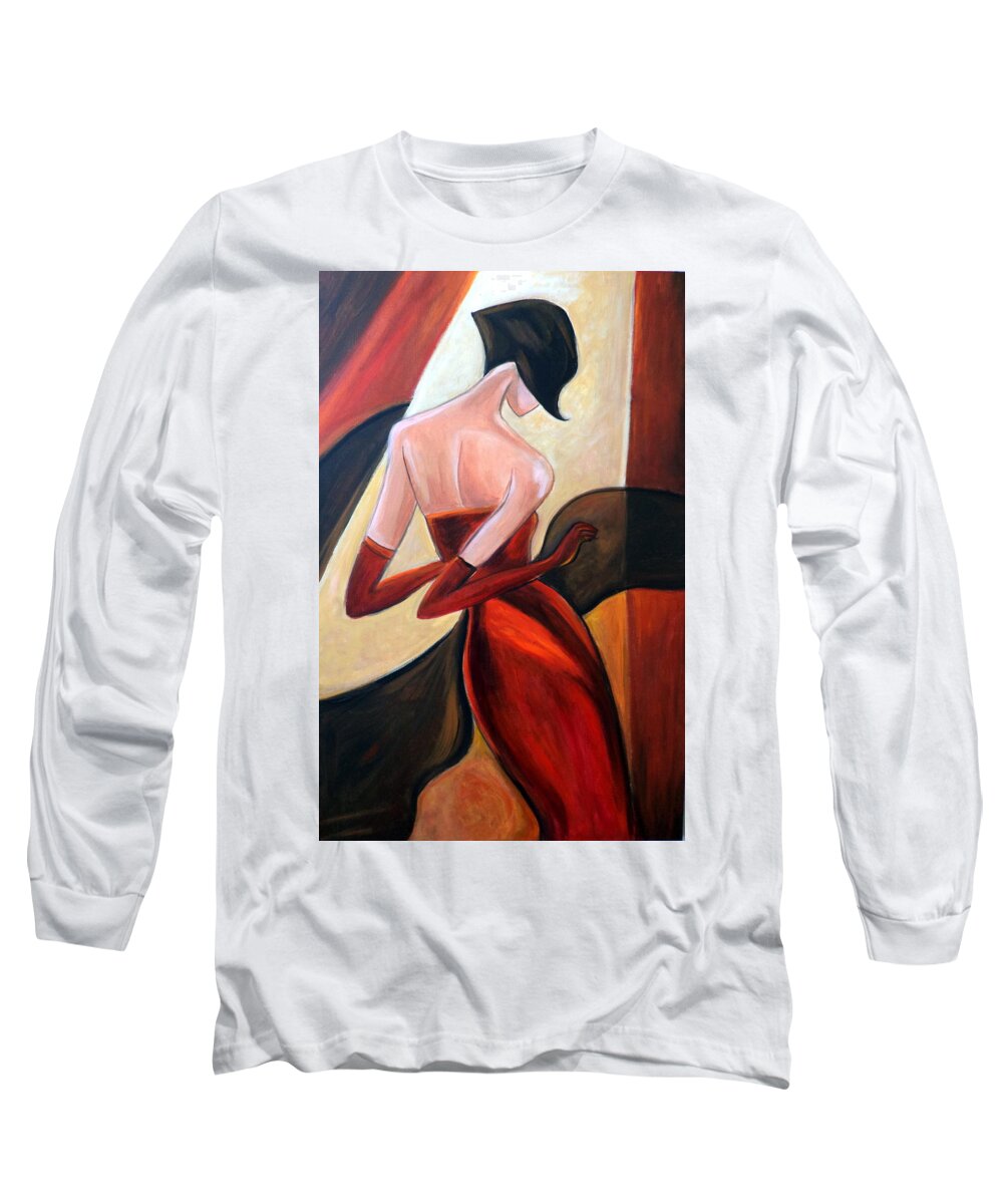 Red Dress Long Sleeve T-Shirt featuring the painting Dancing Diva by Rosie Sherman