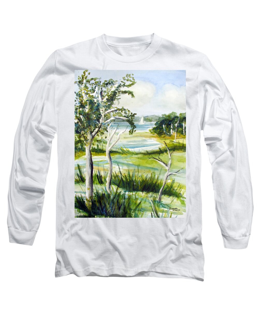 Jersey Pine Barrens Long Sleeve T-Shirt featuring the painting Green land by Clara Sue Beym