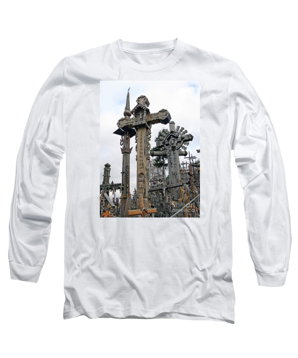 Lithuania Long Sleeve T-Shirt featuring the photograph Hill of Crosses 09. Lithuania by Ausra Huntington nee Paulauskaite