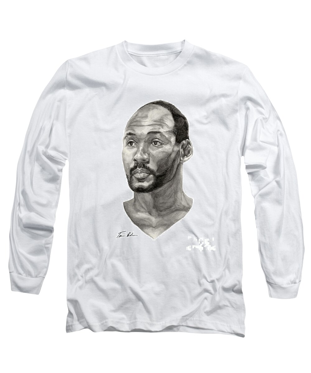 Karl Malone Long Sleeve T-Shirt featuring the painting Karl Malone by Tamir Barkan