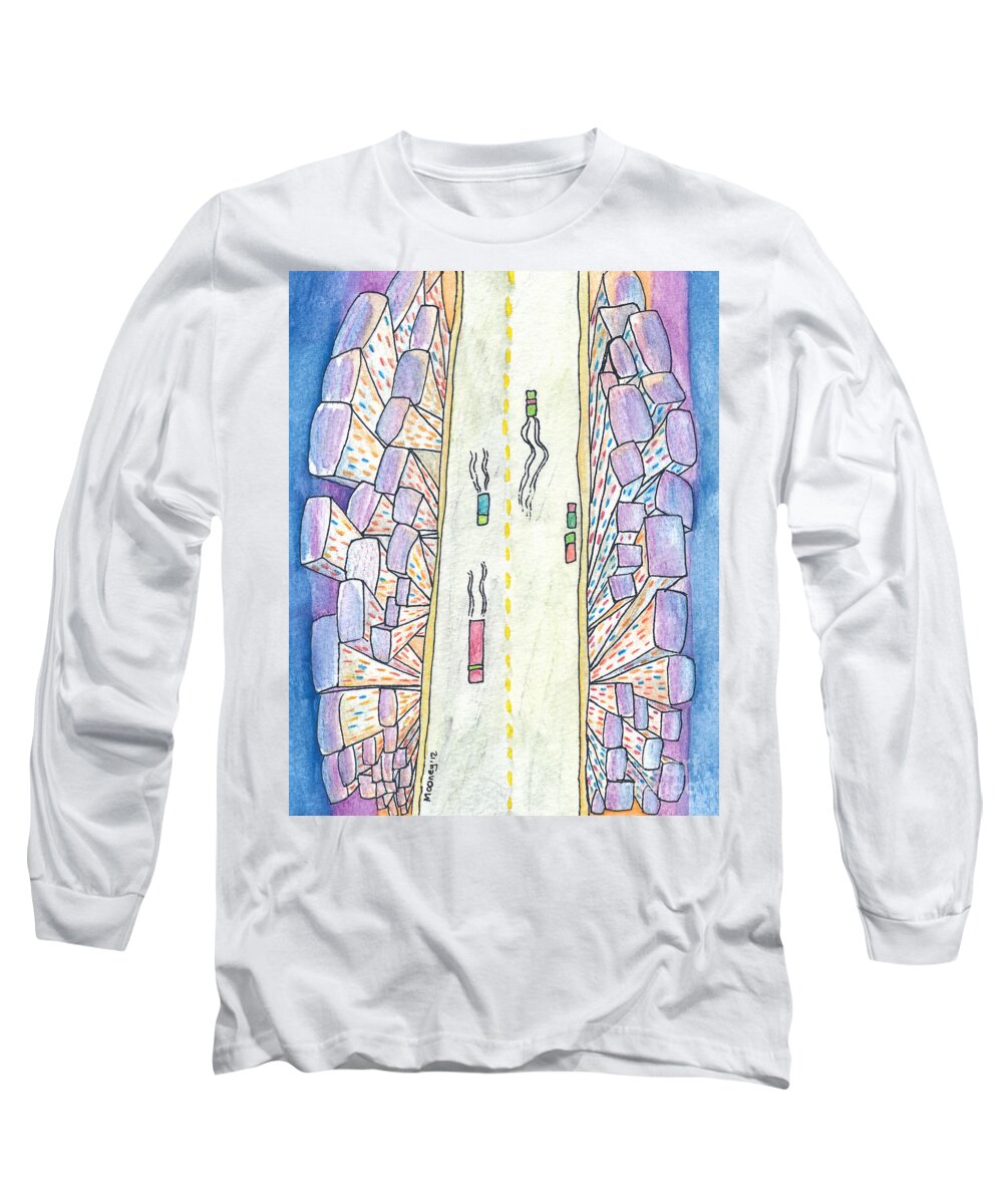 Watercolor Drawing On Watercolor Paper Long Sleeve T-Shirt featuring the drawing Lights of the Night 2 by Mike Mooney