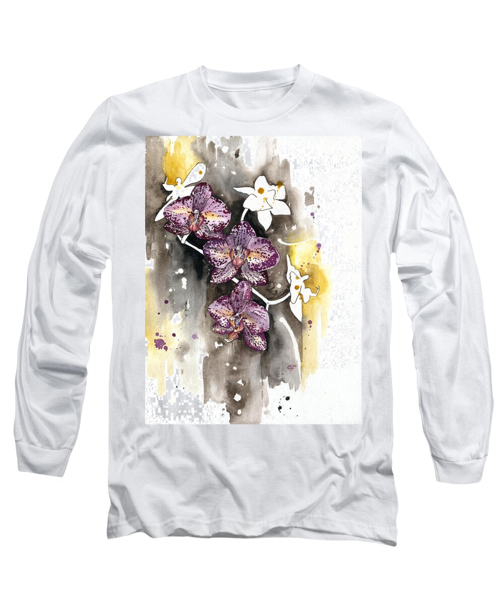 Orchid Long Sleeve T-Shirt featuring the painting ORCHID 13 Elena Yakubovich by Elena Daniel Yakubovich