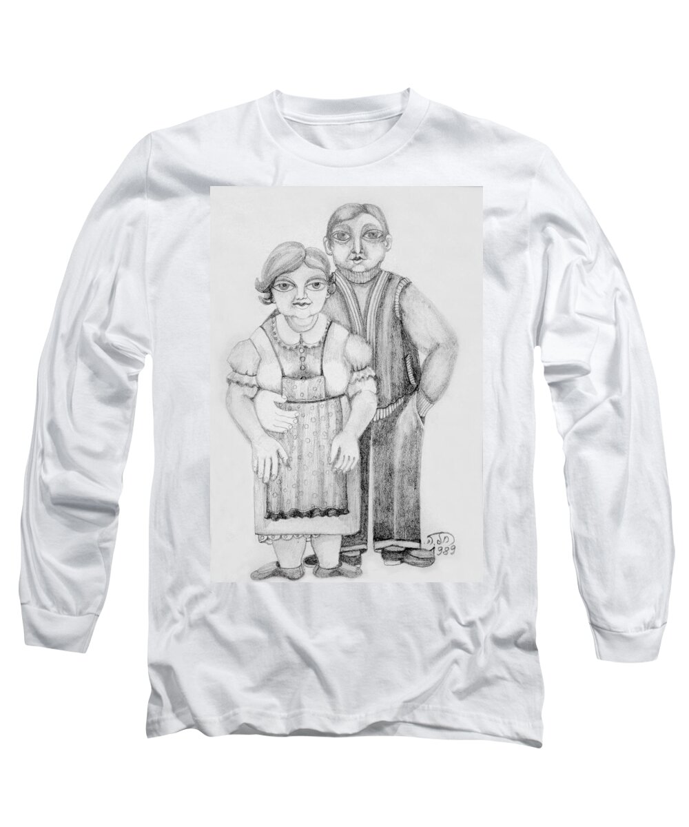Couple Long Sleeve T-Shirt featuring the drawing Polish couple by Rachel Hershkovitz