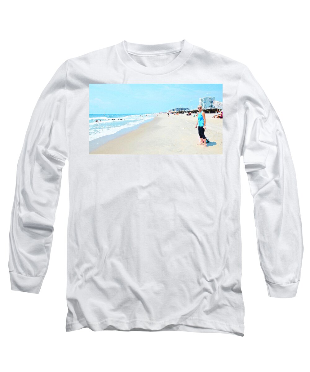 Ocean Long Sleeve T-Shirt featuring the photograph Rockaway Beach Sparkle by Maureen E Ritter