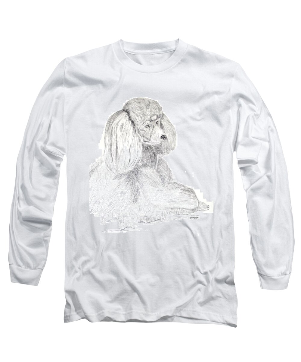 Poodle Long Sleeve T-Shirt featuring the drawing Silver Poodle by Maria Urso