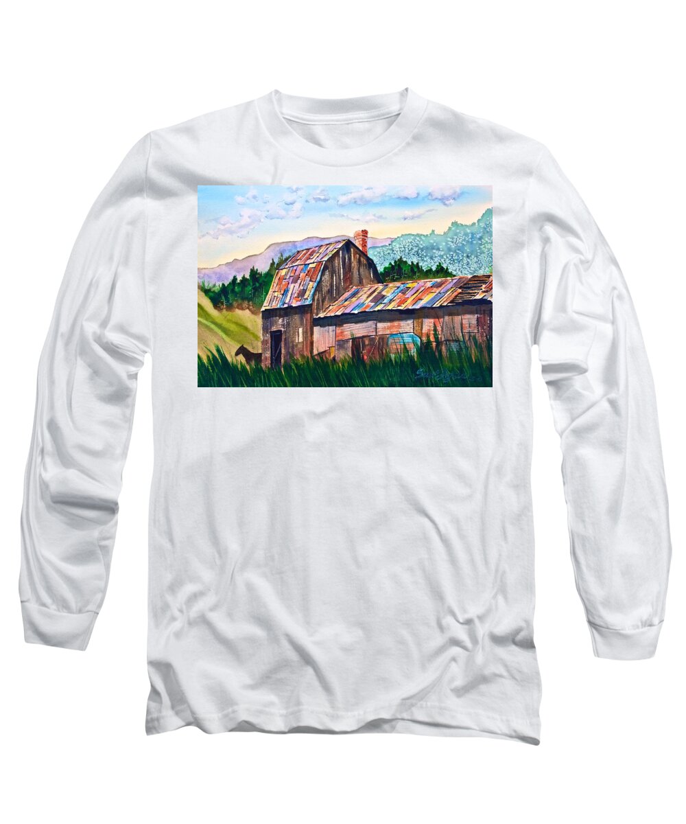 Silverton Long Sleeve T-Shirt featuring the painting Silverton Barn by Frank SantAgata