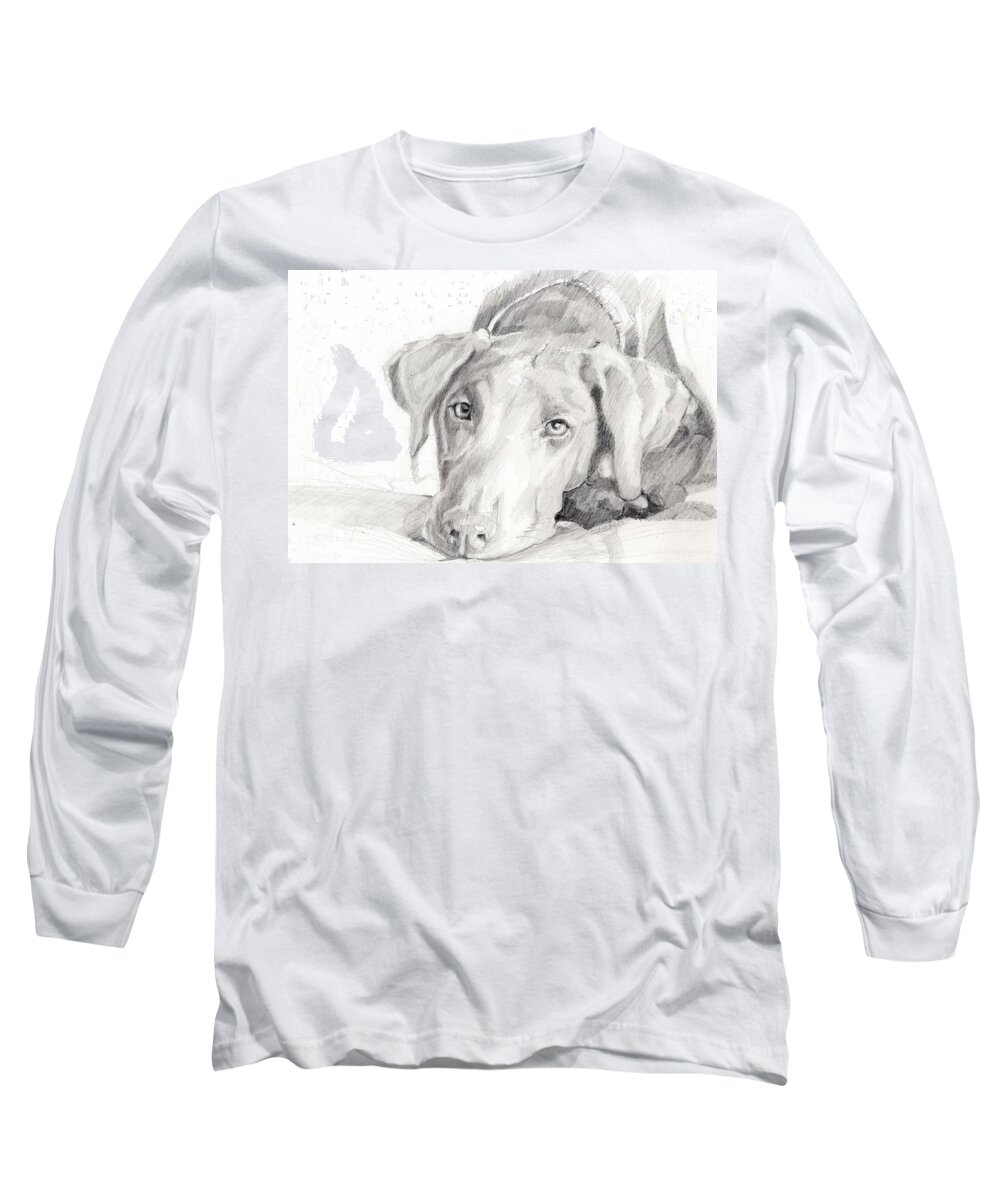 Labrador Retriever Long Sleeve T-Shirt featuring the drawing The Face Of Love by Sheila Wedegis