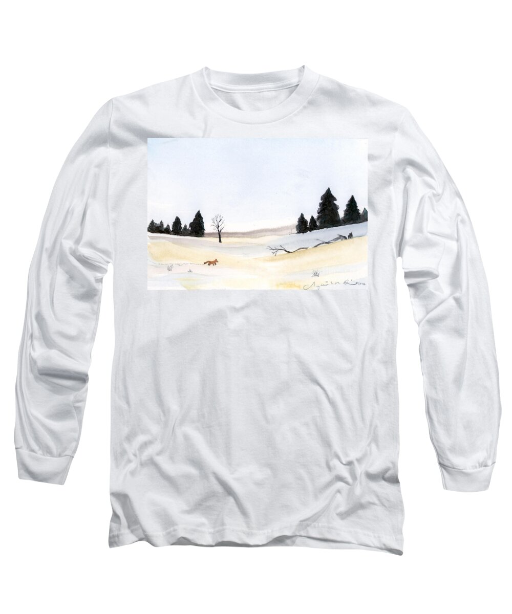Fox Long Sleeve T-Shirt featuring the painting The Little Fox by Jackie Irwin