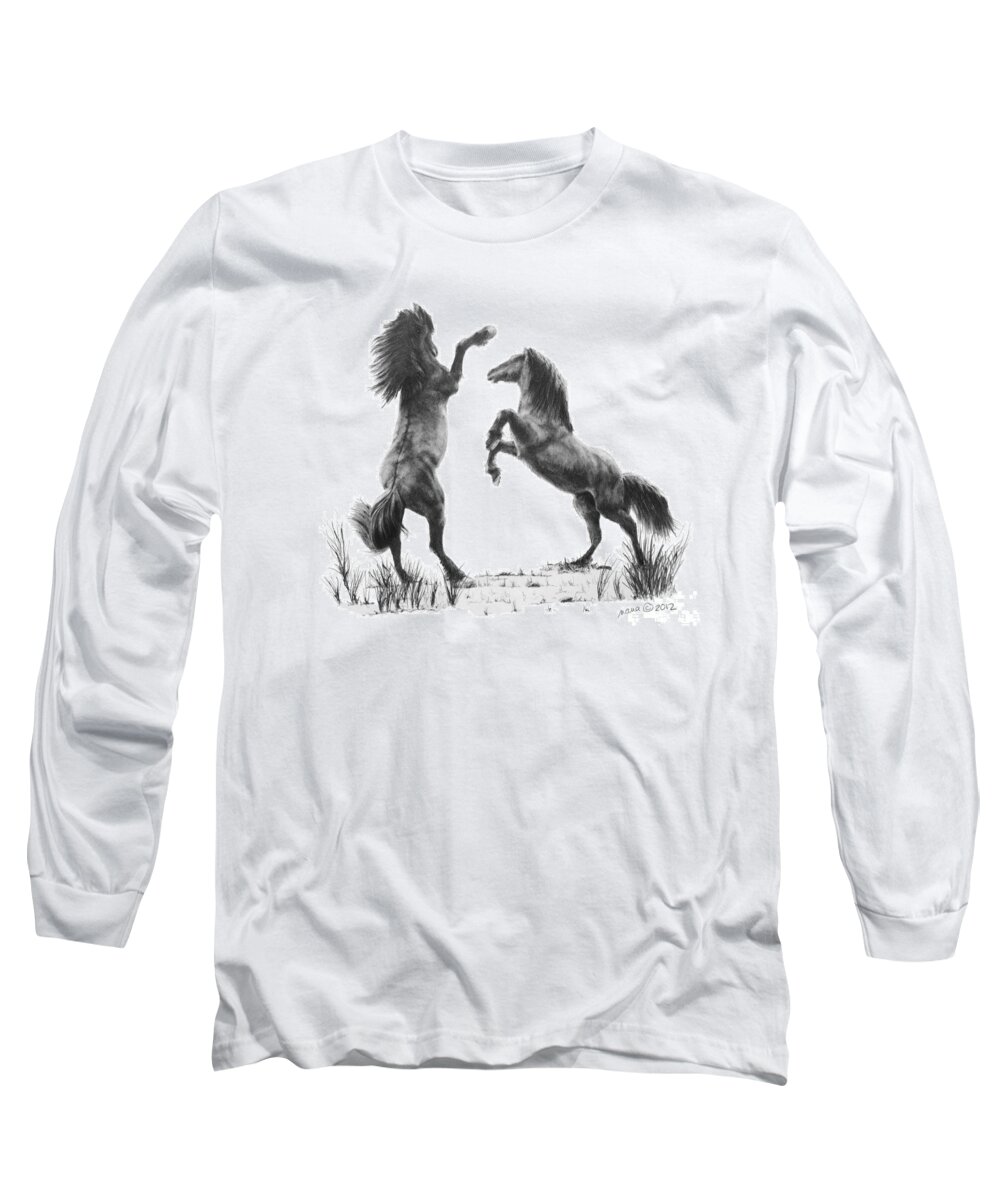 Horse Long Sleeve T-Shirt featuring the drawing the Stand by Marianne NANA Betts