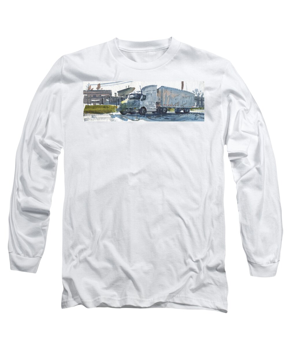 Semi Long Sleeve T-Shirt featuring the painting Truck Panorama by Donald Maier