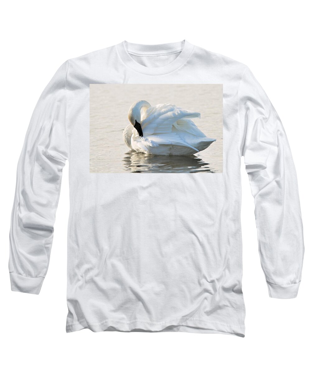 Photography Long Sleeve T-Shirt featuring the photograph Tumpeter Swan by Larry Ricker