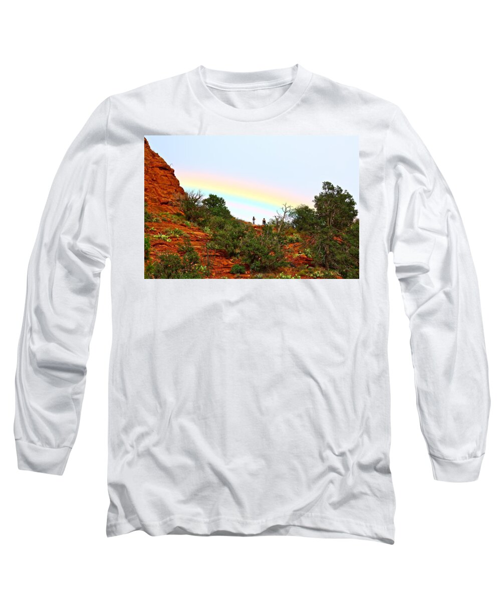 Rainbow Long Sleeve T-Shirt featuring the photograph Under The Rainbow by Diana Hatcher