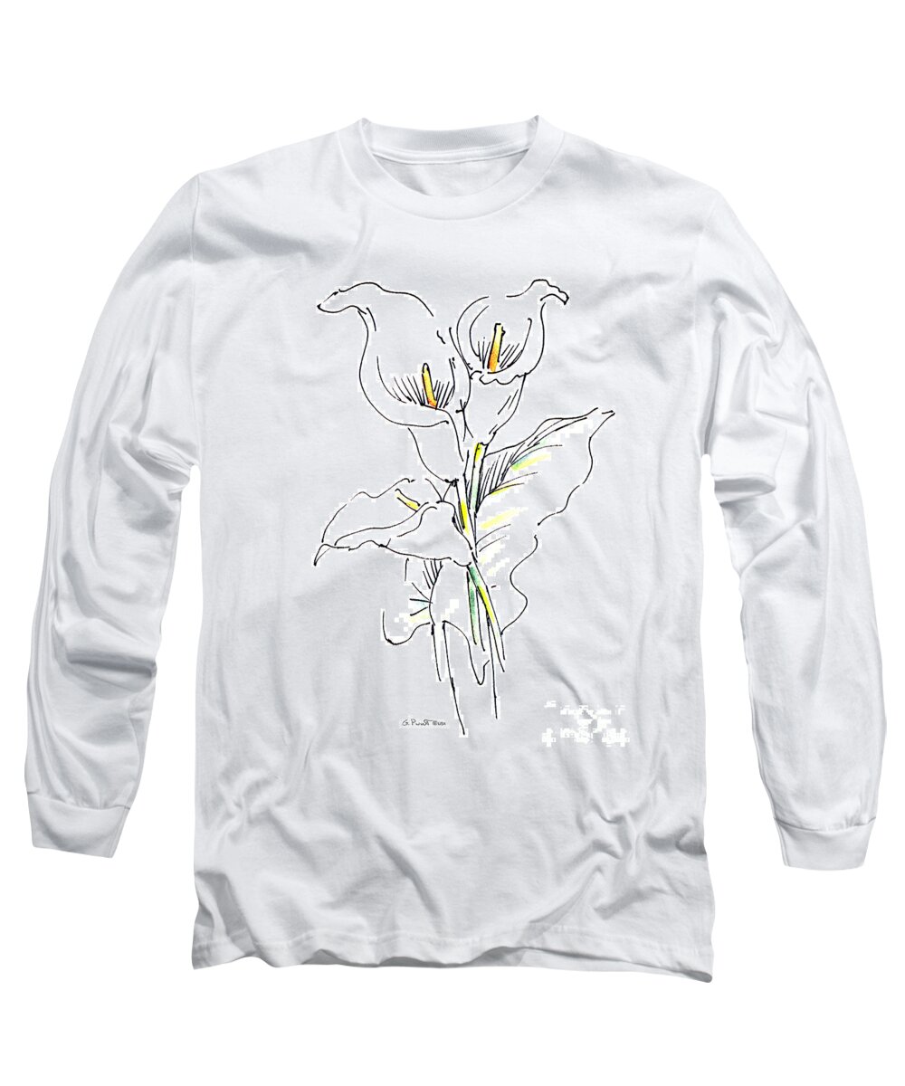 Lily Long Sleeve T-Shirt featuring the painting Watercolor Flower Paintings Lily-1 by Gordon Punt