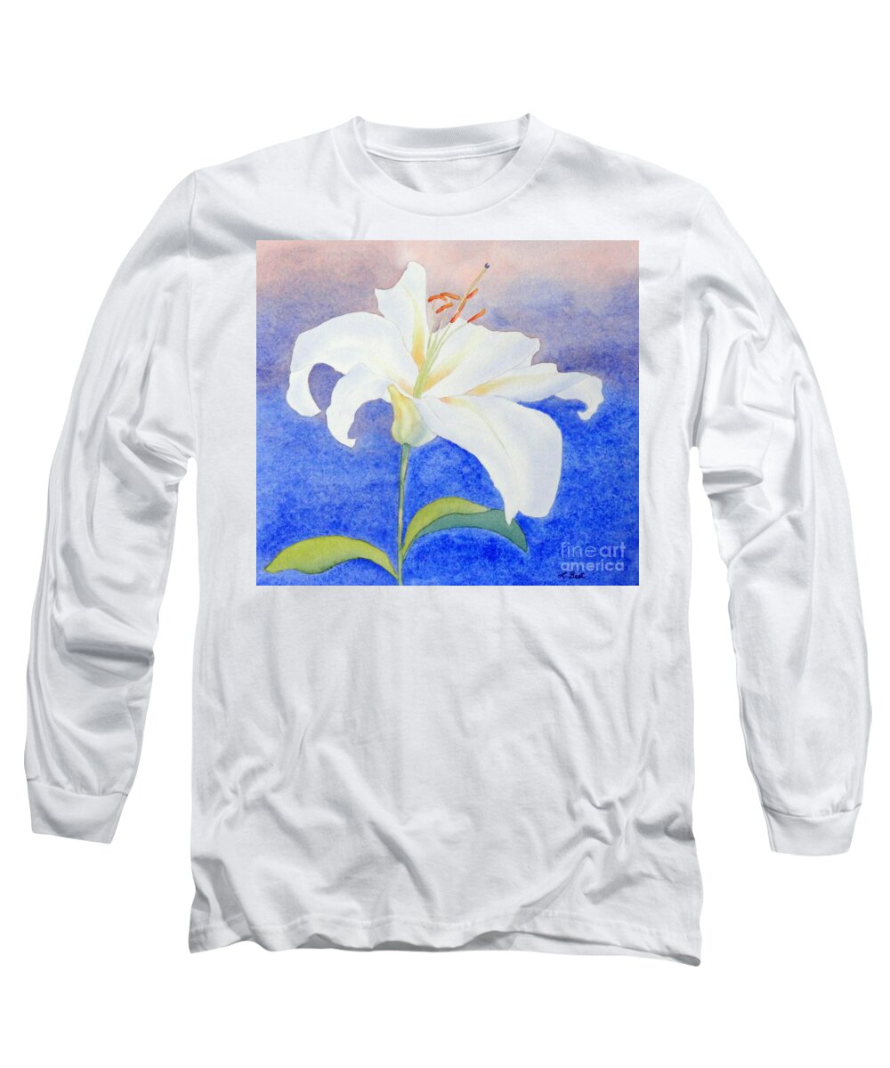 White Long Sleeve T-Shirt featuring the painting White Lily by Laurel Best
