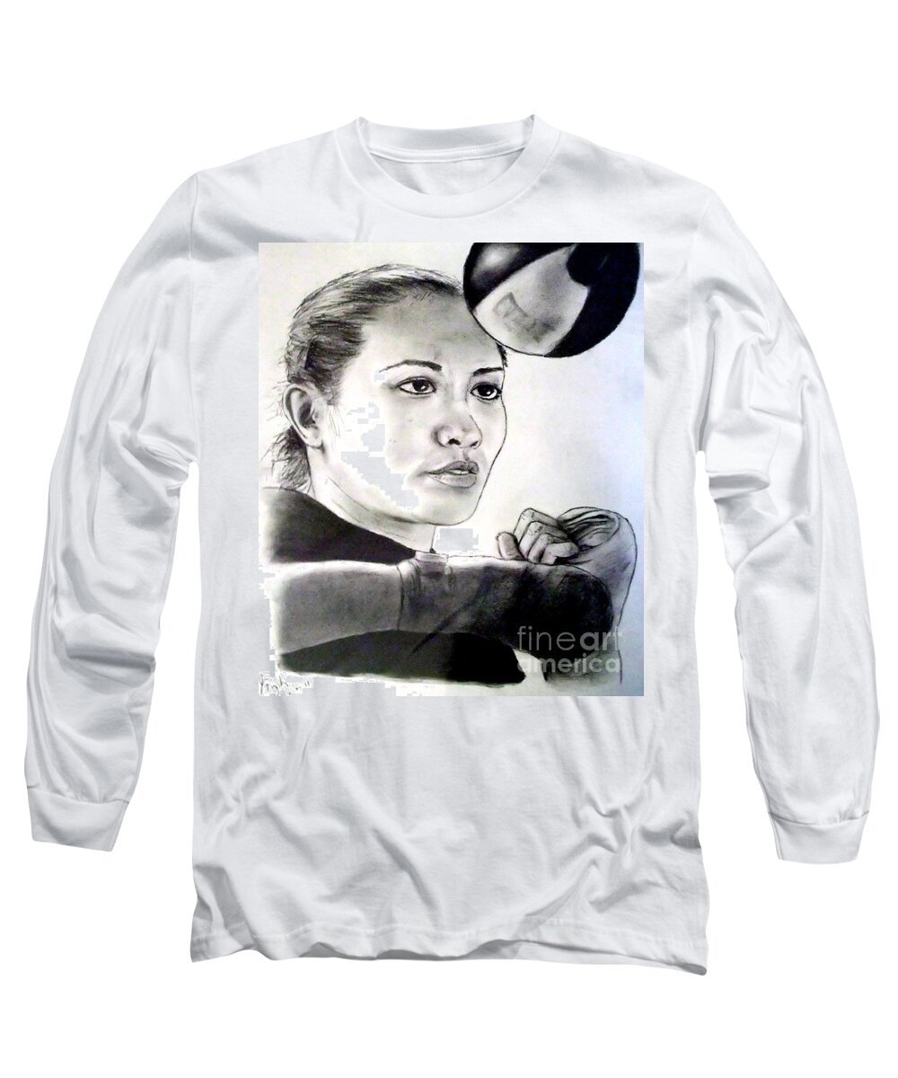Ana Julaton Long Sleeve T-Shirt featuring the drawing Woman's Boxing Champion Filipino American Ana Julaton by Jim Fitzpatrick