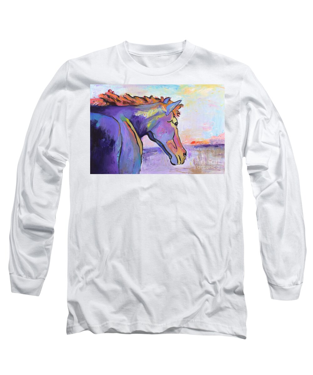 Purple Horse Long Sleeve T-Shirt featuring the painting Frosty Morning by Pat Saunders-White