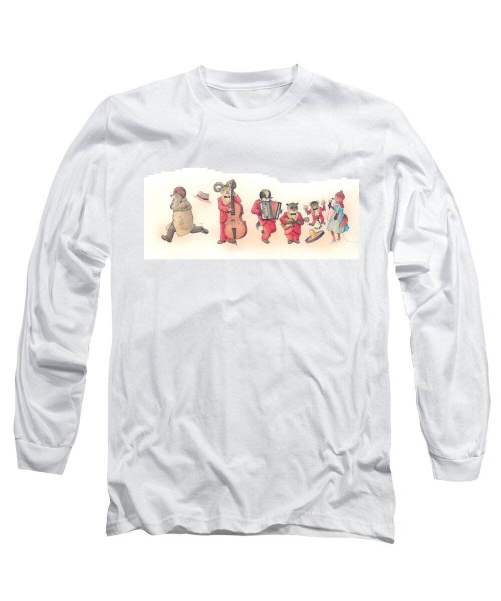 Music Dance Red Animal Instruments Long Sleeve T-Shirt featuring the painting Rabbit Marcus the Great 22 by Kestutis Kasparavicius