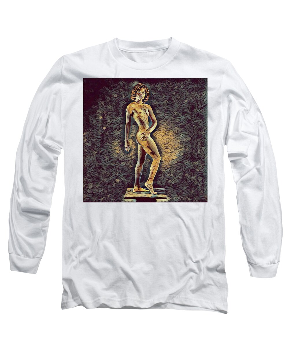 Fit Long Sleeve T-Shirt featuring the digital art 0957s-ZAC Fit Black Dancer Standing on Platform by Chris Maher