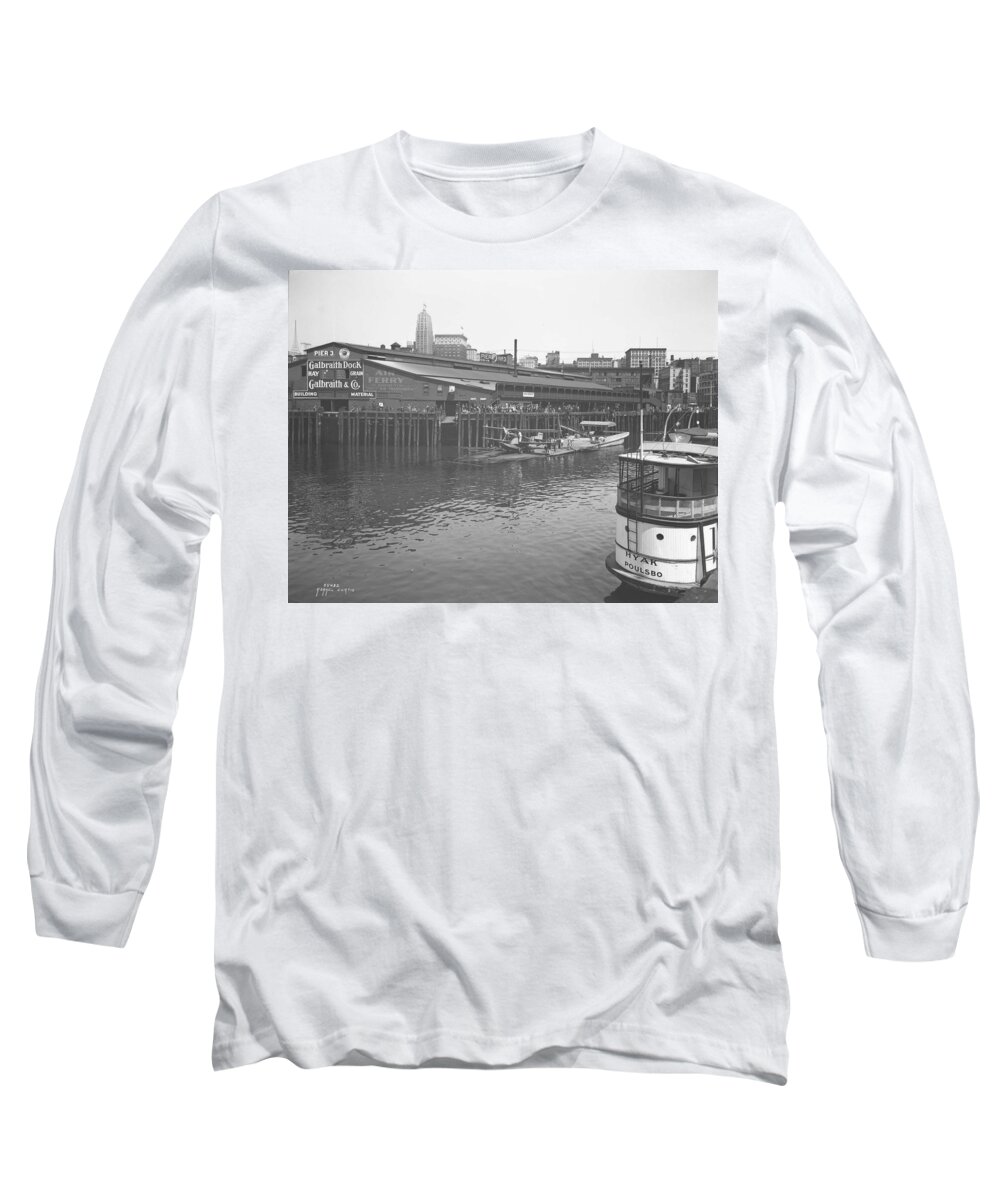 Sea Long Sleeve T-Shirt featuring the painting Asahel Curtis, 1874-1941 SEATTLE PIER 3 #1 by Celestial Images