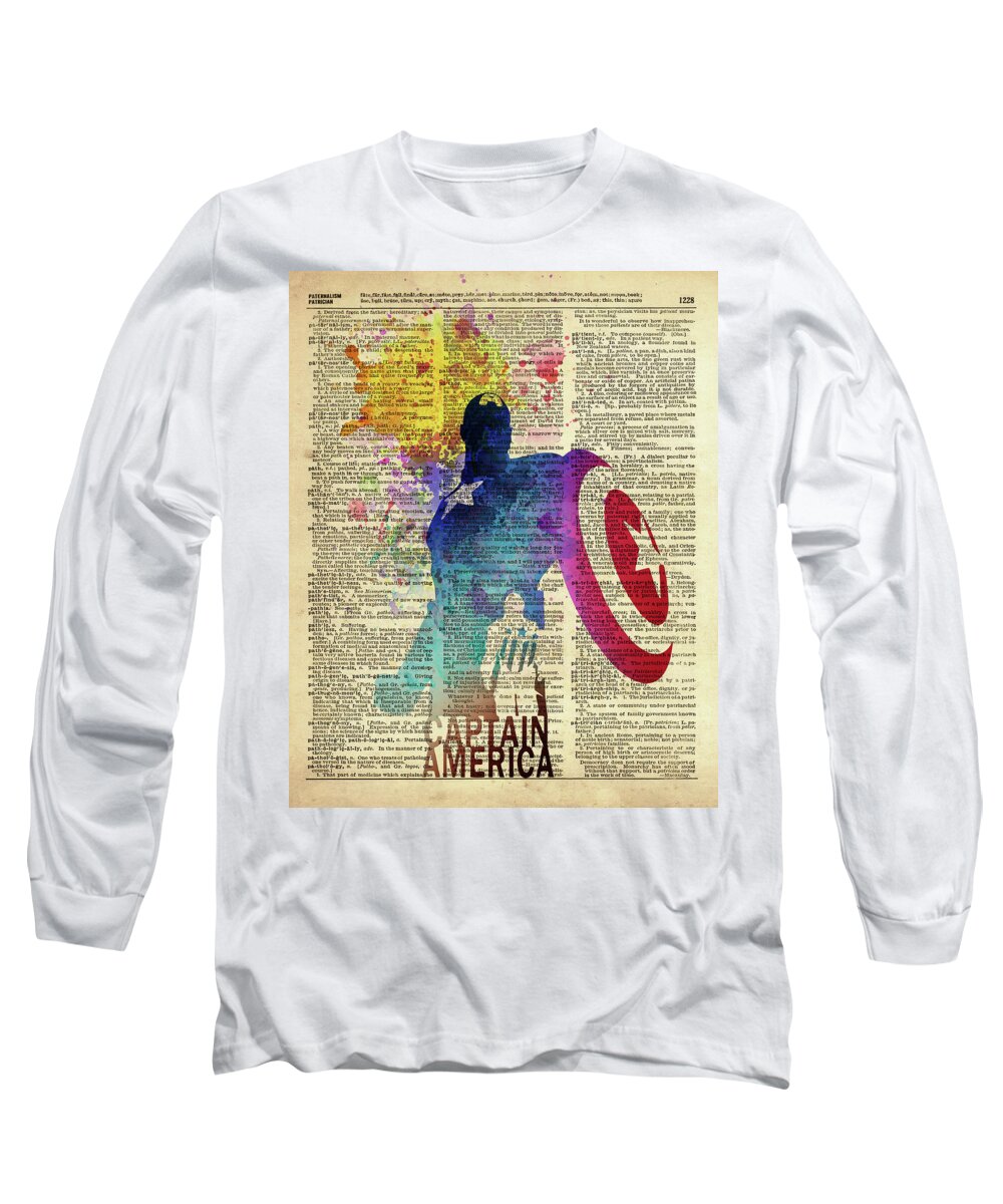 Superheroes Long Sleeve T-Shirt featuring the painting Captain America #1 by Art Popop