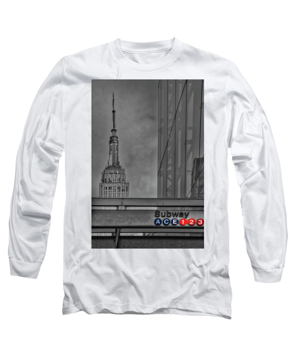 Empire State Long Sleeve T-Shirt featuring the photograph Empire State 34th St Subway NYC #1 by Susan Candelario