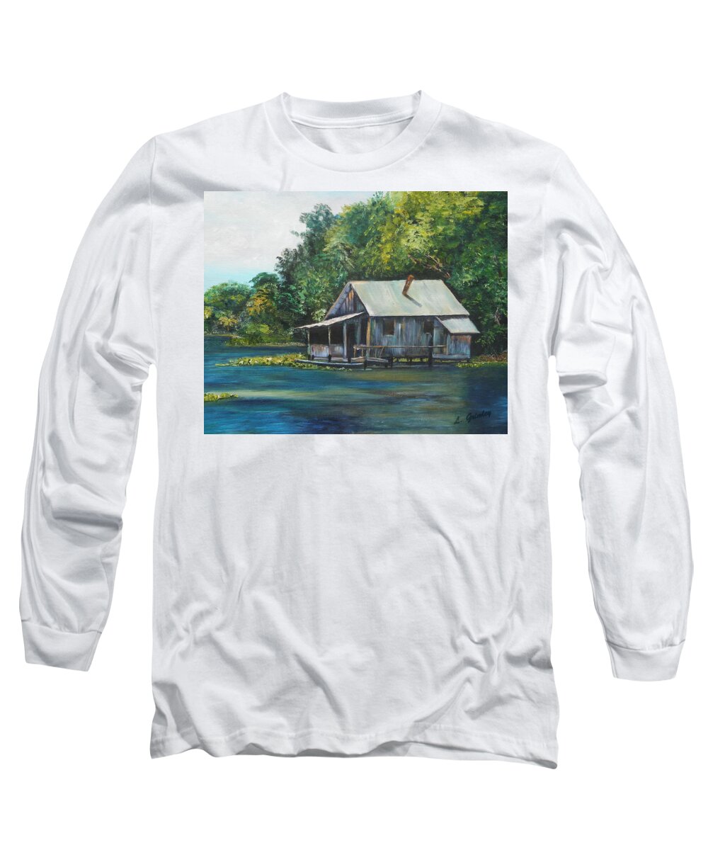 Florida Long Sleeve T-Shirt featuring the painting Florida Fishing Shack #1 by Lessandra Grimley