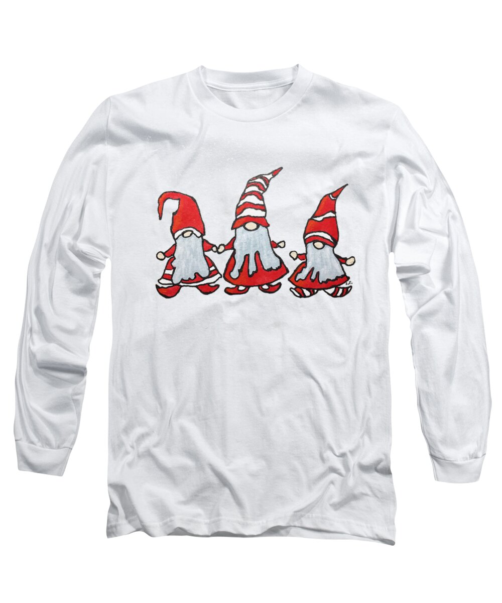 Gnome Long Sleeve T-Shirt featuring the drawing Gnomes #1 by Cristina Stefan