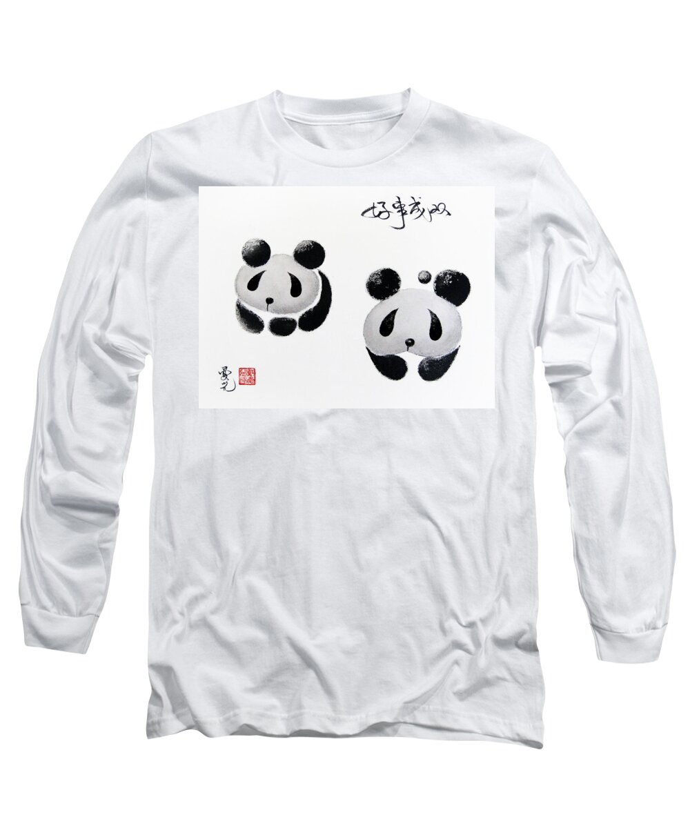 Panda Long Sleeve T-Shirt featuring the painting Good Things Come In Pairs #1 by Oiyee At Oystudio