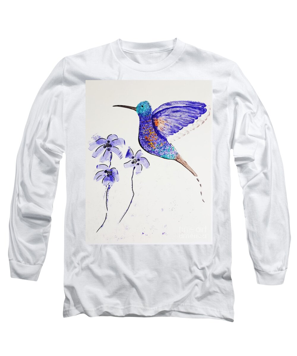 Hummingbird Long Sleeve T-Shirt featuring the painting Hummingbird #1 by Jasna Gopic