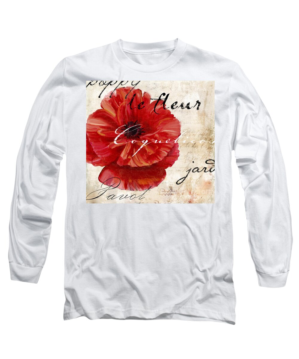 Poppy Long Sleeve T-Shirt featuring the painting Le Pavot #3 by Mindy Sommers