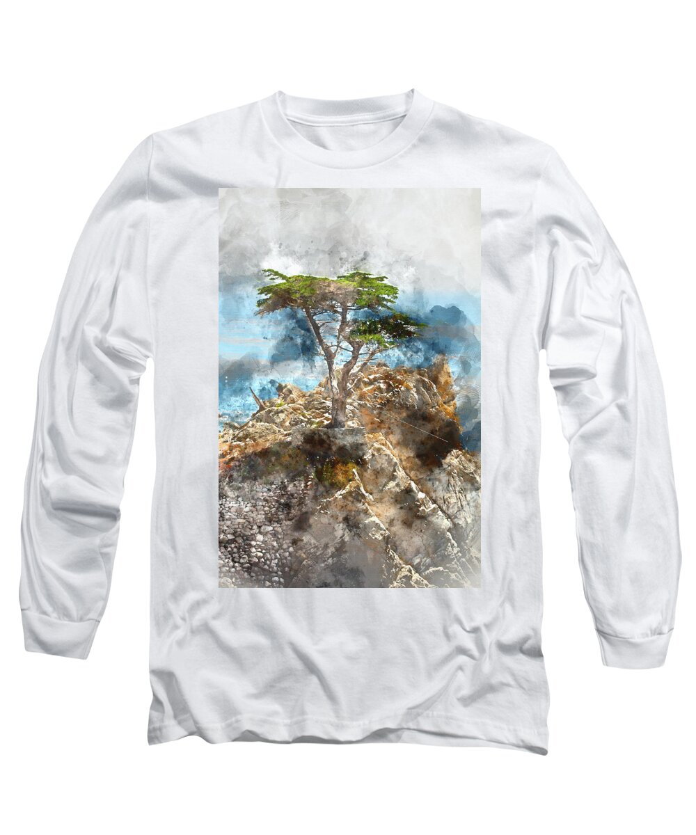 Green Long Sleeve T-Shirt featuring the photograph Lone Cypress in Monterey California #1 by Brandon Bourdages