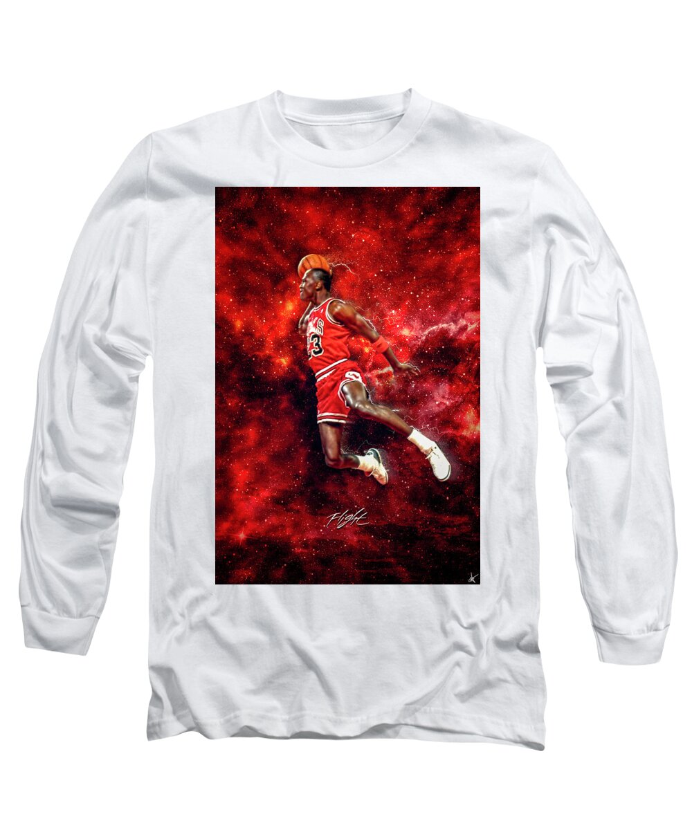 Mr. Michael Jeffrey Jordan Long Sleeve T-Shirt featuring the digital art Mr. Michael Jeffrey Jordan aka Air Jordan MJ #1 by Nicholas Grunas