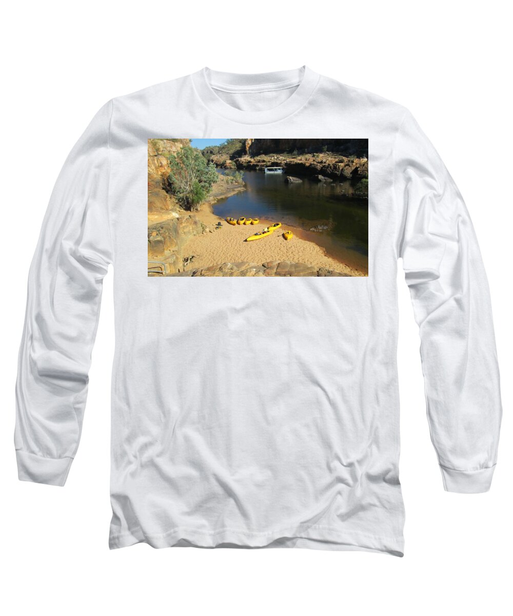 Nitmiluk Gorge Long Sleeve T-Shirt featuring the photograph Nitmiluk Gorge Kayaks by John Mathews
