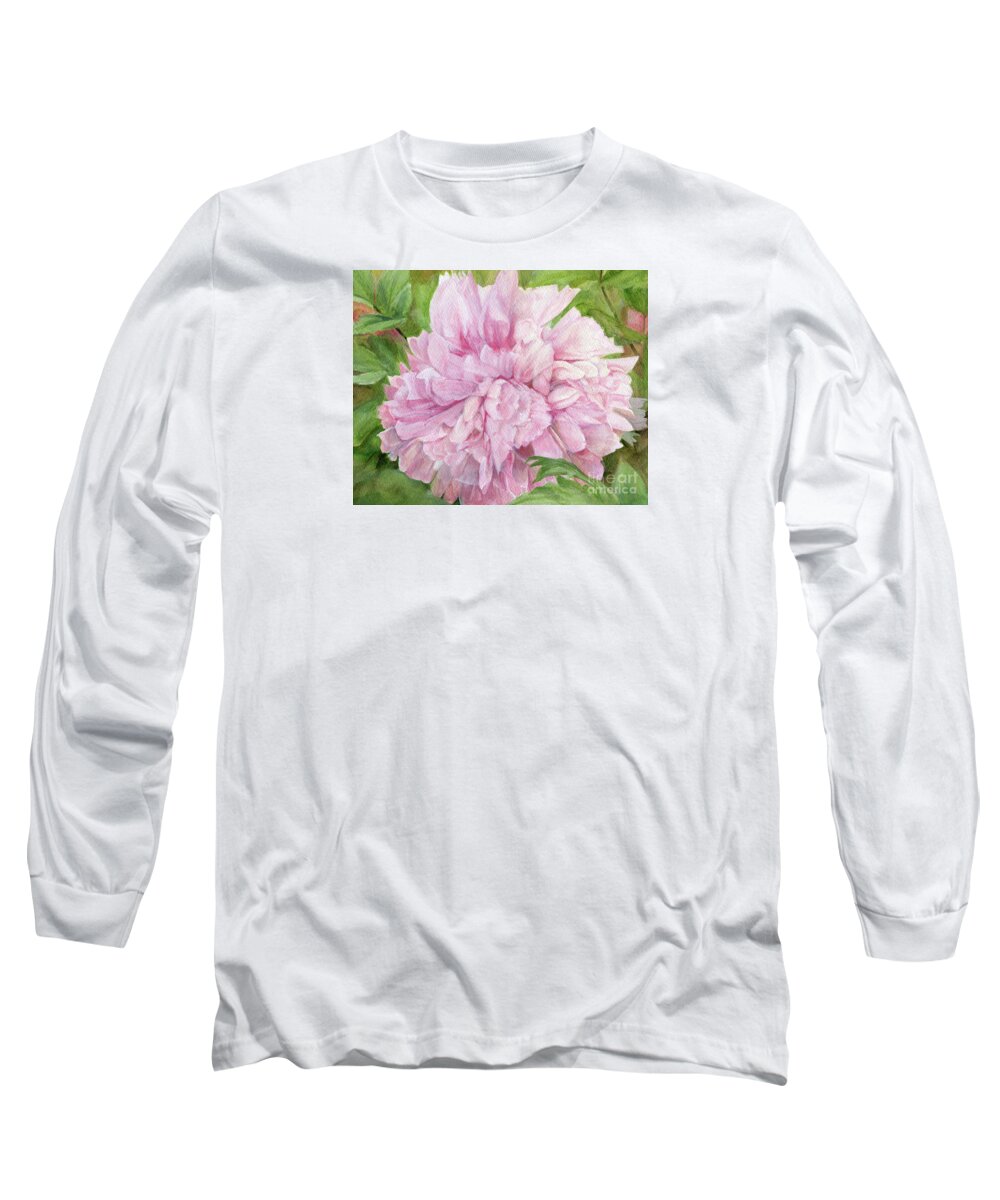 Pink Flower Long Sleeve T-Shirt featuring the painting Pink Peony by Laurie Rohner