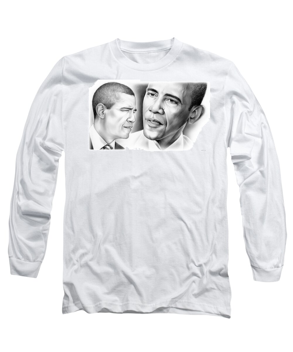 President Long Sleeve T-Shirt featuring the drawing President Barack Obama #1 by Greg Joens