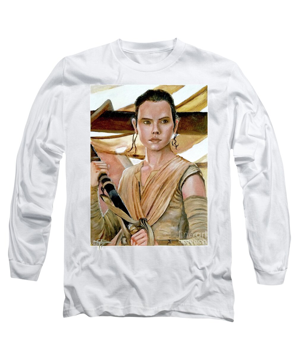 Rey Long Sleeve T-Shirt featuring the painting Rey #1 by Tom Carlton