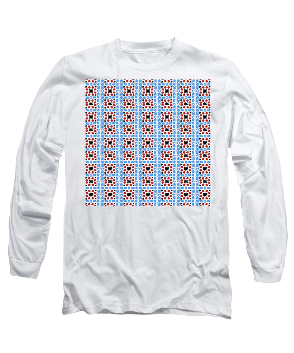 Wall Art Long Sleeve T-Shirt featuring the painting Spanish Geometric Azulejo by AM FineArtPrints