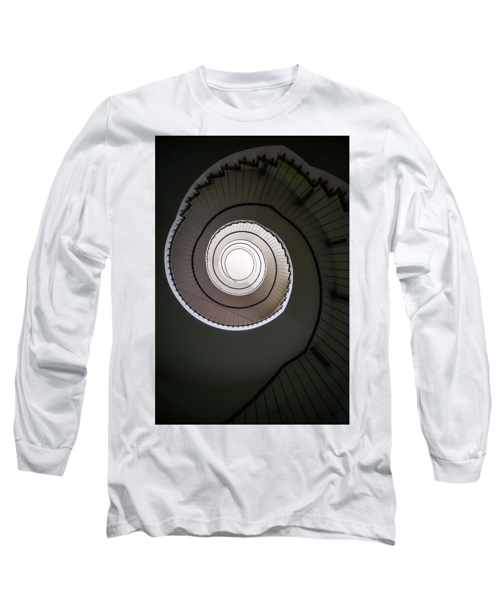 Spiral Staircase Long Sleeve T-Shirt featuring the photograph Spiral staircase in brown tones #1 by Jaroslaw Blaminsky