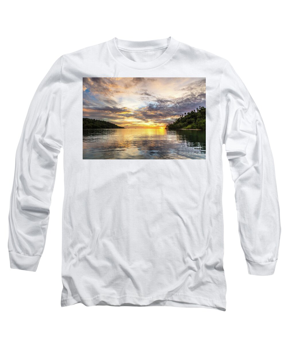 Indonesia Long Sleeve T-Shirt featuring the photograph Stunning sunset in the Togian islands in Sulawesi #1 by Didier Marti