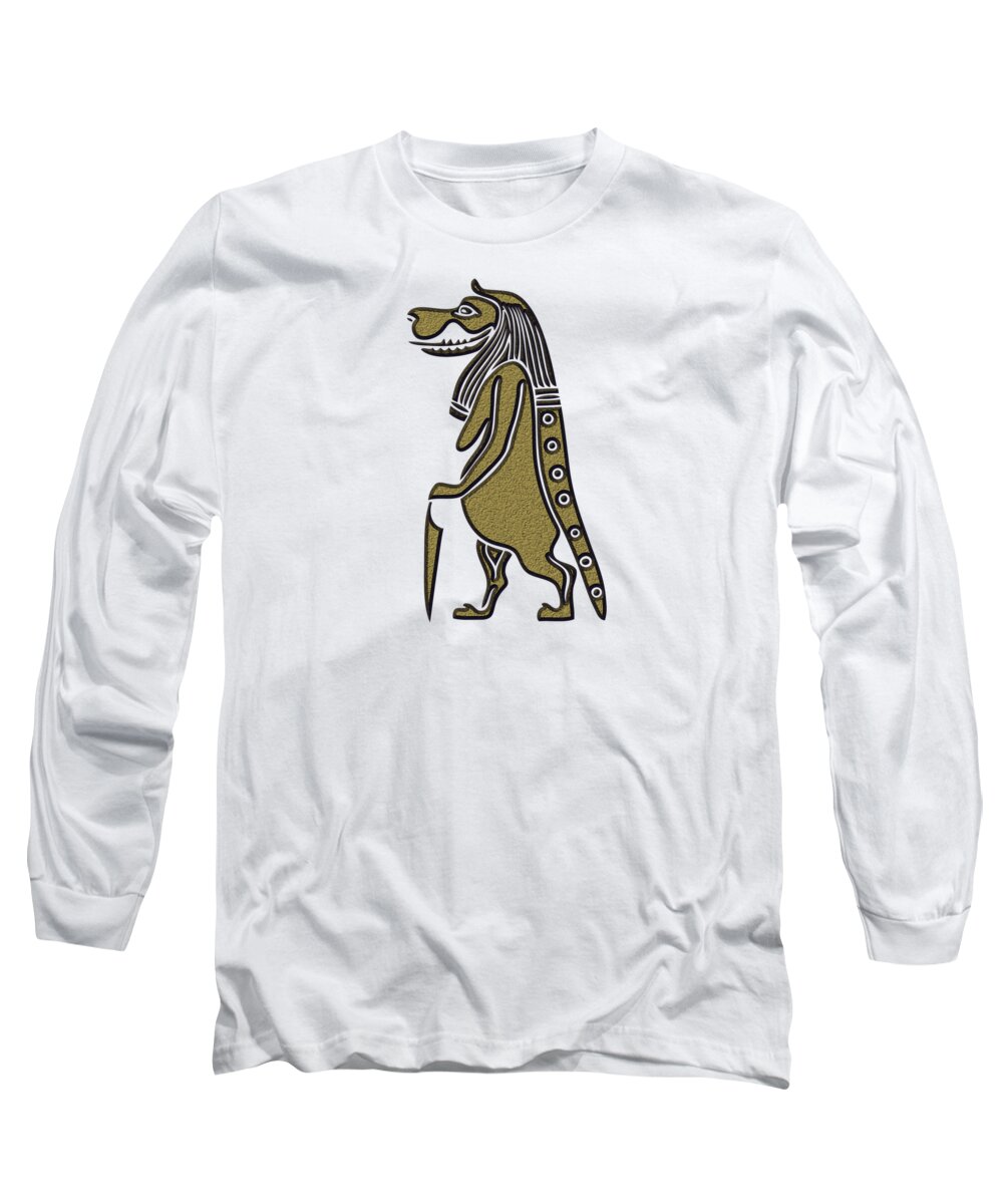 Egypt Long Sleeve T-Shirt featuring the mixed media Taweret - mythical creature of Ancient Egypt #1 by Michal Boubin