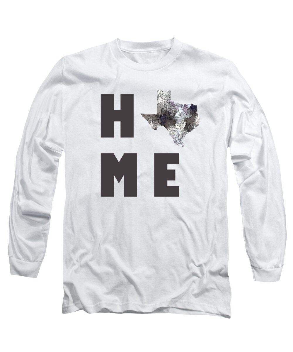 Texas State Map Long Sleeve T-Shirt featuring the digital art Texas State Map #1 by Marlene Watson