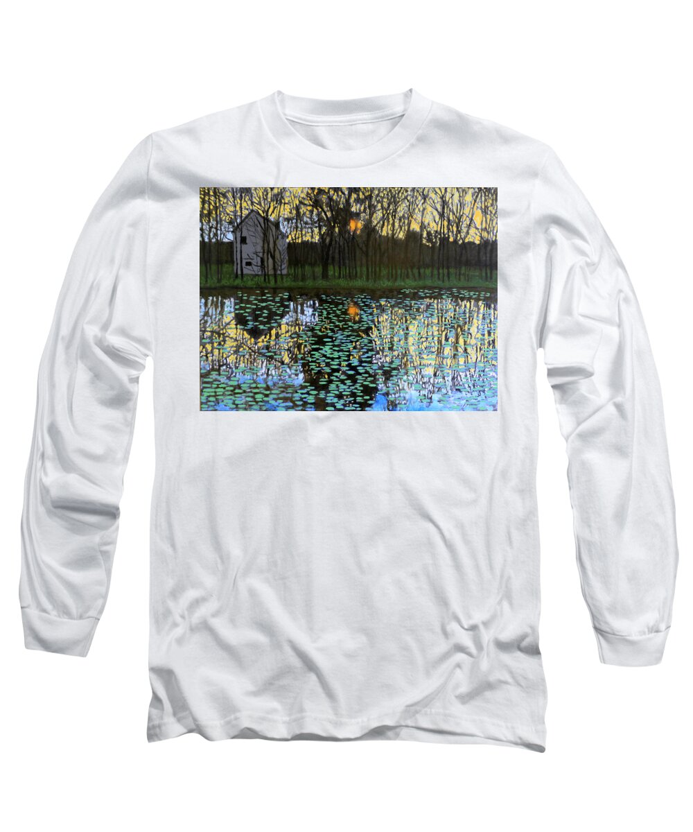 Water Lilies Long Sleeve T-Shirt featuring the painting The End of the Day #1 by David Zimmerman