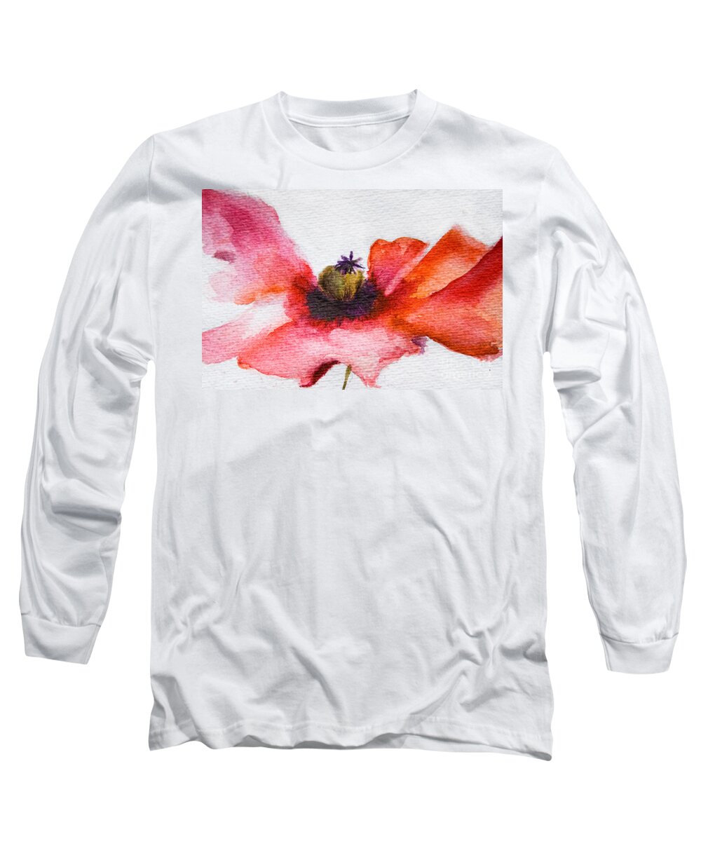 Art Long Sleeve T-Shirt featuring the painting Watercolor Poppy flower #1 by Regina Jershova