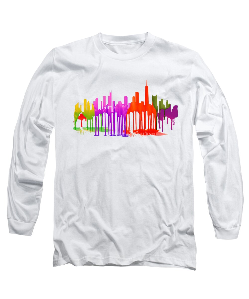 Chicago Illinois Skyline Long Sleeve T-Shirt featuring the digital art Chicago Illinois Skyline #11 by Marlene Watson
