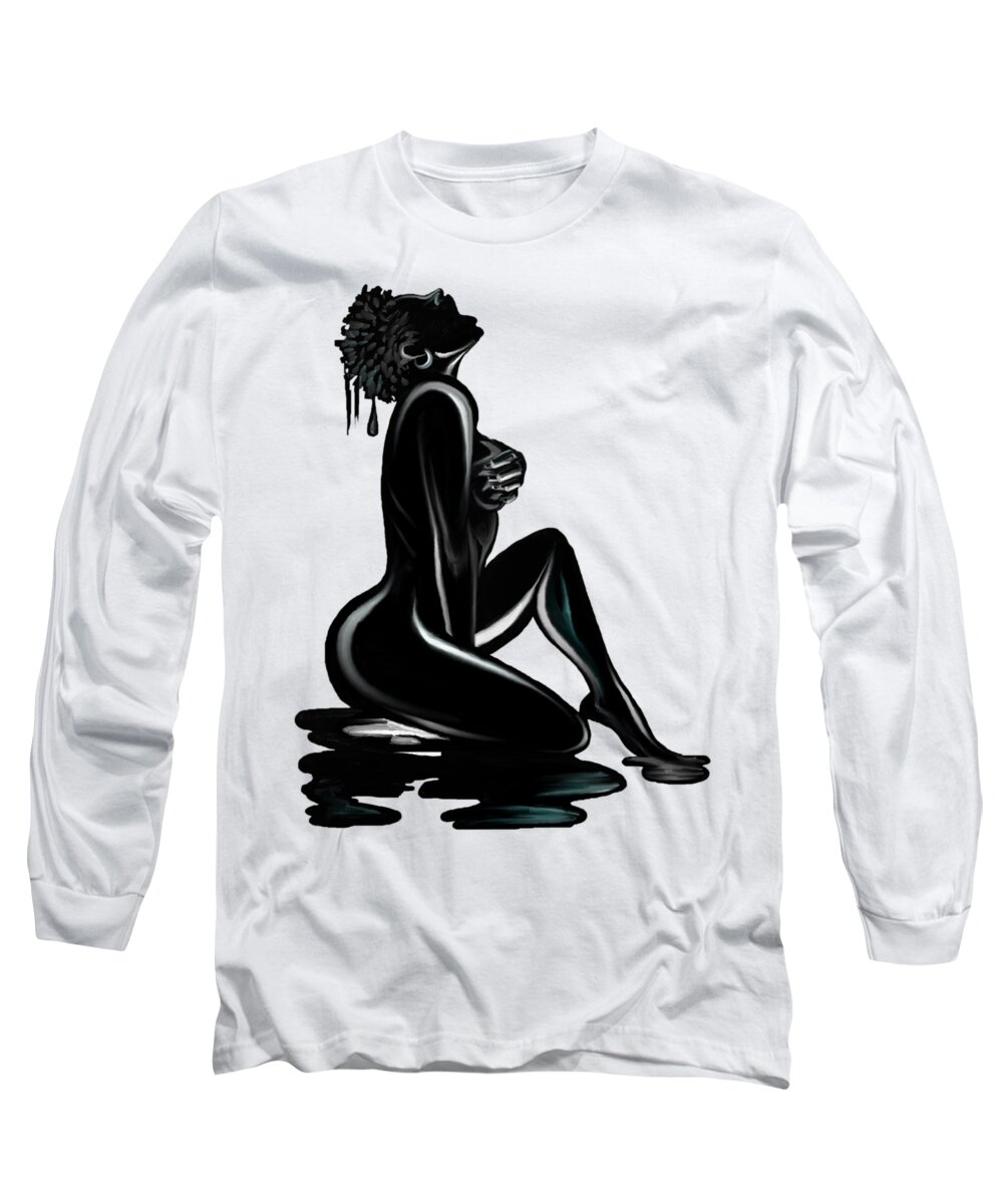 Pleasure Long Sleeve T-Shirt featuring the drawing Black. #14 by Terri Meredith