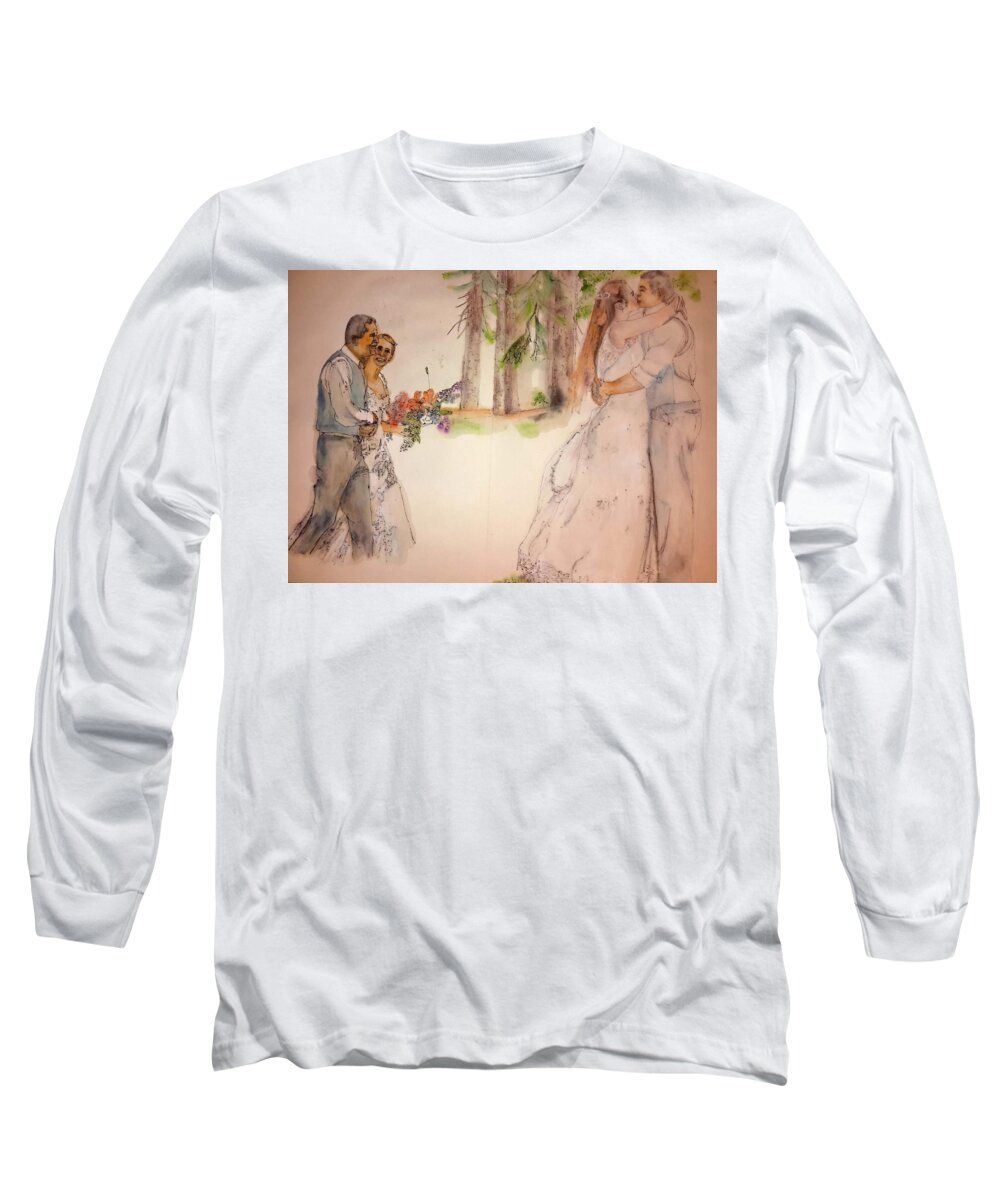 Wedding. Summer Long Sleeve T-Shirt featuring the painting The Wedding Album #15 by Debbi Saccomanno Chan