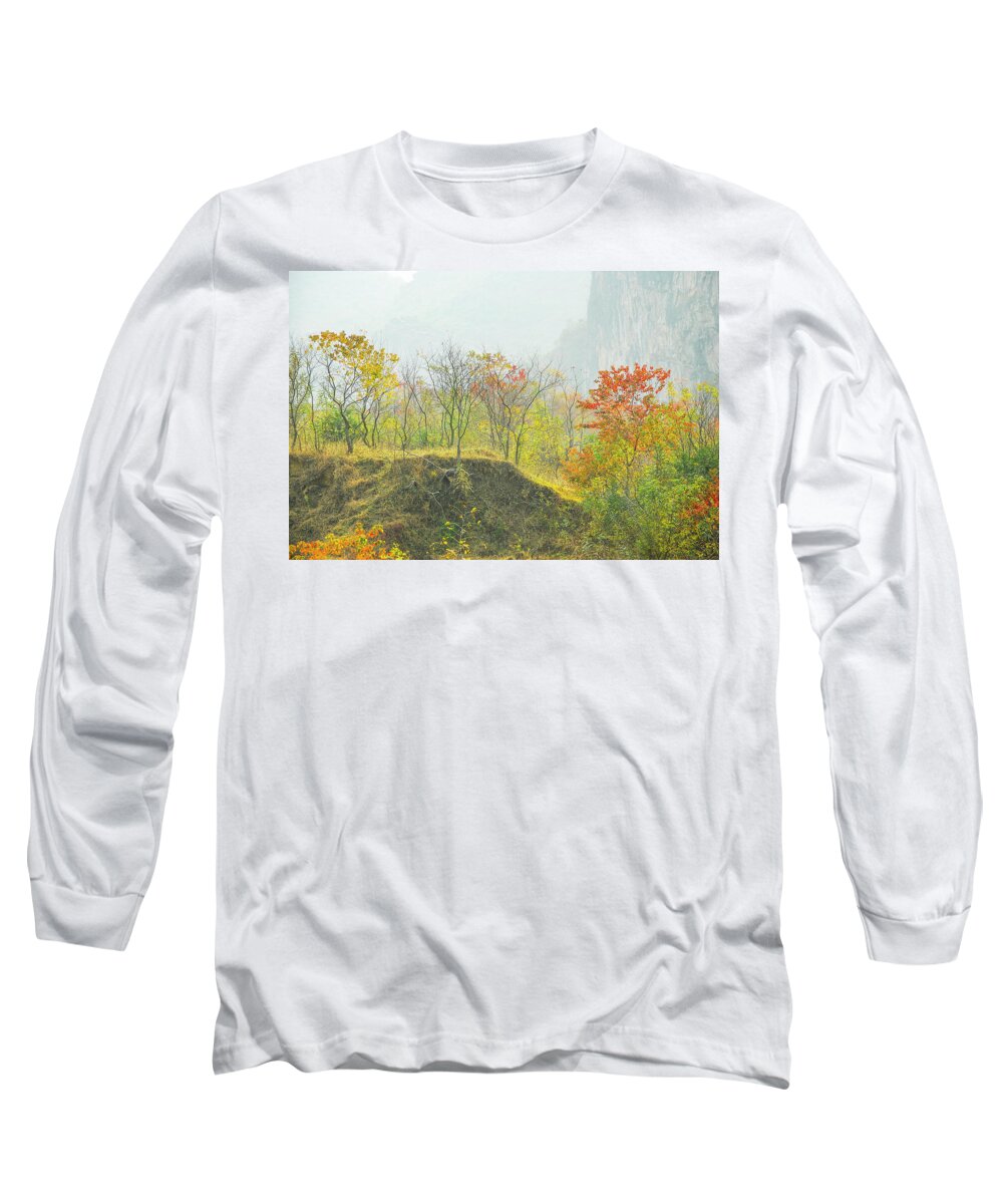 Red Long Sleeve T-Shirt featuring the photograph The colorful autumn scenery #18 by Carl Ning