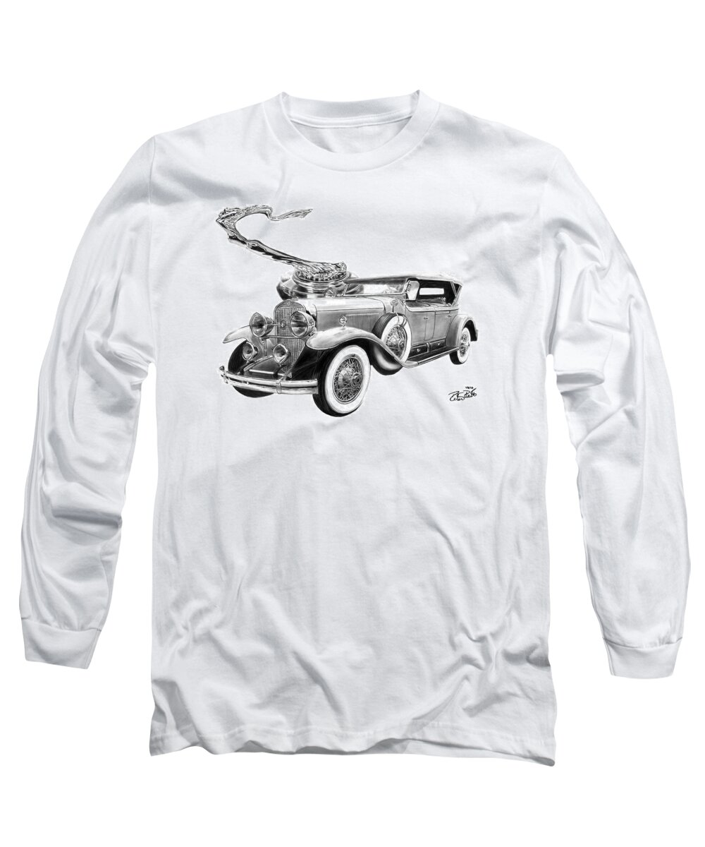 1929 Cadillac Long Sleeve T-Shirt featuring the drawing 1929 Cadillac by Peter Piatt